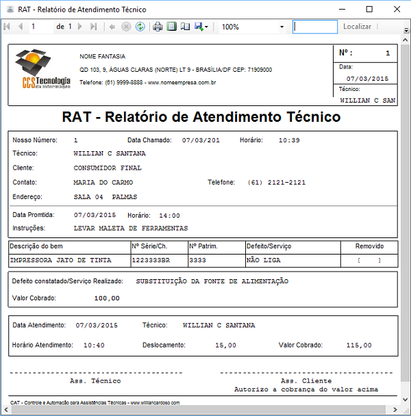 RAT - Relatório de Atendimento Técnico