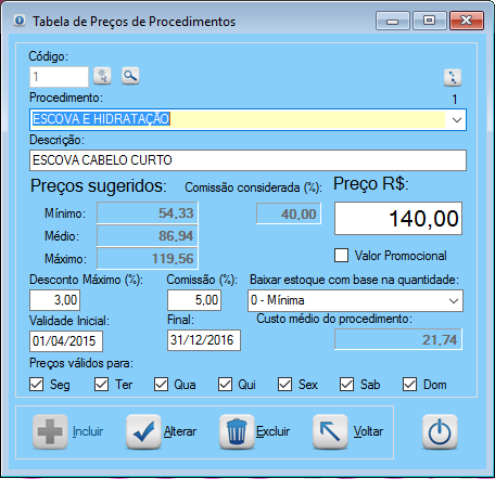 Configuração de Preços dos Procedimentos